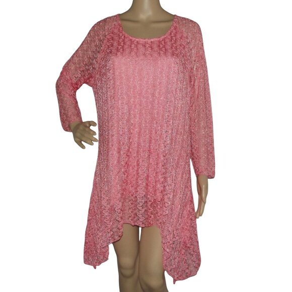 Pleasant Shade Tops - Pleasant Shade Tunic Blouse Womens size XL Coral long lace asymmetric shark bite